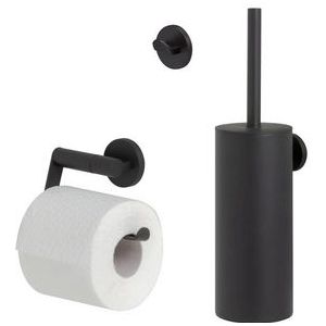 Tiger Noon - Toiletaccessoireset - Toiletborstel met houder - Toiletrolhouder zonder klep - Handdoekhaak – Zwart