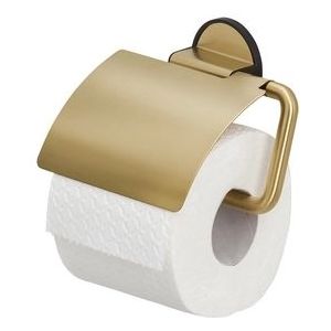 Tiger Tune - Wc rolhouder met klep - Toiletrolhouder - Zonder boren - Zelfklevend 3M tape - Goud geborsteld / Zwart