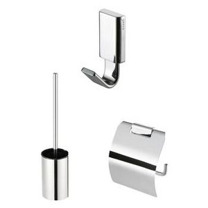 Geesa AIM Toiletaccessoireset - Toiletborstel met houder - Toiletrolhouder met klep - Handdoekhaak - Chroom