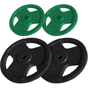 Halterschijven set 2 x 5 + 2 x 10 kg Gripper Gietijzer Rubber Coating - 30 mm