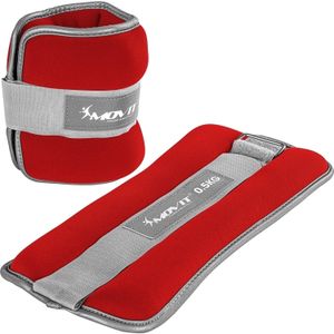 Set van 2 Neoprene enkel- of polsgewichten 1 kg - 2 x 0,5 kg Rood