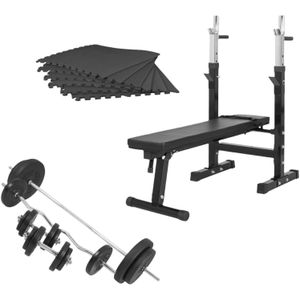 Complete set Halterbank Zwart Met 100 kg Halterset Kunststof