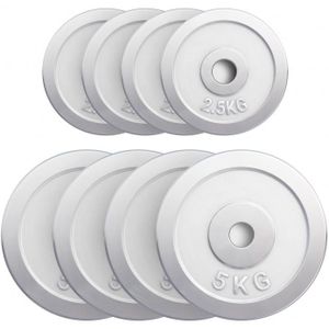 Gorilla Sports Halterschijven set 30 kg - 4 x 2,5 en 4 x 5 kg - Gietijzer - Chroom - 30 mm