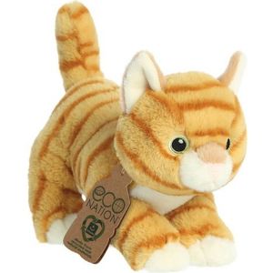 Pluche dieren knuffels oranje lapjes kat van 21 cm - Knuffeldieren katten speelgoed