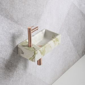 Fonteinset Mia - Marmerlook Wit Groen - Inclusief Kraan Sifon Afvoerplug Mat Rose Goud