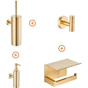 Toilet accessoires Set - Mat Goud - Uniek Design - Inclusief Zeepdispenser