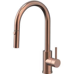 Keukenmengkraan Nino copper volledig Rvs met draaibare uittrekbare ronde hoge uitloop