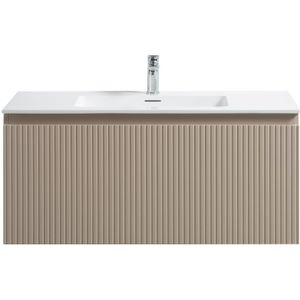 Badkamermeubel Yuki 100cm mat beige inclusief wastafel met kraangat mat wit