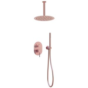 Inbouw regendouche met plafond arm 20cm douchekop mat rosé goud ovaal