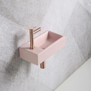 Fonteinset Mia 40.5x20x10.5cm mat roze links inclusief fontein kraan, sifon en afvoerplug mat rose goud