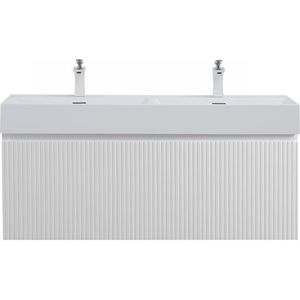 Badkamermeubel Yuki 120cm mat wit inclusief wastafel robuust glans wit met kraangat