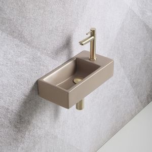 Fonteinset Mia 40.5x20x10.5cm mat beige rechts inclusief fontein kraan, sifon en afvoerplug mat goud - fonteinset toilet