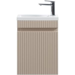 Fonteinmeubel Yuki 40cm mat beige inclusief wastafel glans wit