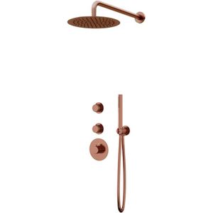 Thermostatische inbouw regendouche copper drie-knops onder bediening met wandarm 30cm douchekop