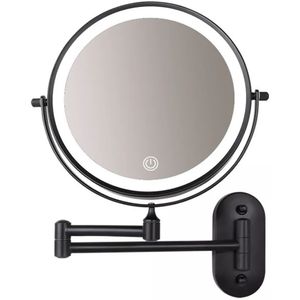 Make up spiegel met verlichting - Make-up spiegel wand 5x vergrotend met dimbare LED verlichting mat zwart