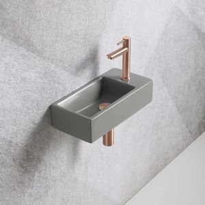 Fonteinset Mia 40.5x20x10.5cm mat grijs rechts inclusief fontein kraan, sifon en afvoerplug mat rose goud