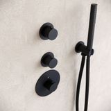 Thermostatische inbouw regendouche mat zwart drie-knops onder bediening met wandarm 30cm douchekop