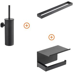 Toilet accessoires set Mat zwart design met beugel