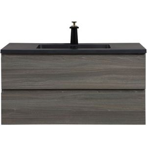 Badkamermeubel Summer 100cm maple grey met zwarte wastafel