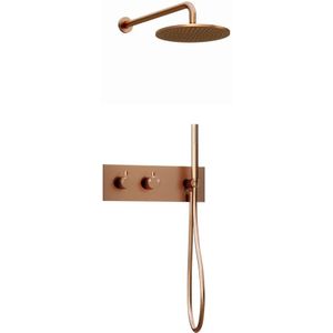 Inbouw regendouche met wandarm 20cm douchekop copper tweeknops bediening