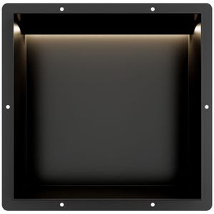 Mat Zwart RVS Inbouwnis 30x30x10cm met tegelflens en LED verlichting