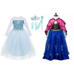 Frozen Elsa + Anna prinsessenjurk - verkleedjurk  + Accessoires