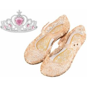 Prinsessenschoenen - Verkleedschoenen Goud + Frozen roze kroon