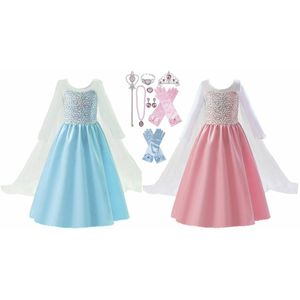 Frozen Elsa - Prinsessenjurk meisje - Roze + Blauwe verkleedjurk + Accessoires