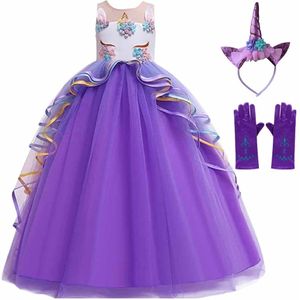 Unicorn Jurk - Eenhoorn Jurk - Paars - Haarband + Handschoenen