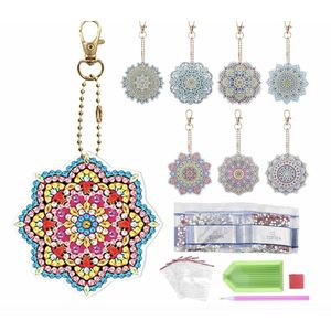 Diamond Painting Sleutelhanger - 8 stuks - Dubbelzijdig - Mandala - Volwassenen - Hobby