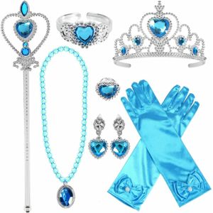 Prinsessen blauw accessoireset - juwelen, toverstaf, kroon, elleboog handschoenen