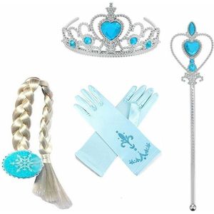 Frozen Elsa 4-delig accessoireset  - Tiara, Toverstaf, Handschoenen, Elsa Vlecht