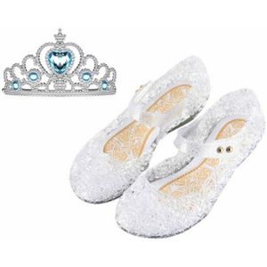 Prinsessenschoenen - Verkleedschoenen Zilver + Frozen blauwe kroon