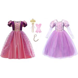 2x Rapunzel Deluxeprinsessenjurk - verkleedjurk en+Rapunzel haarband+Toverstaf/Kroon