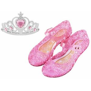 Prinsessenschoenen - Verkleedschoenen  Roze + Frozen roze kroon