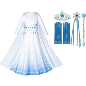Frozen 2 - Elsa jurk cape - prinsessen speelgoed - prinsessenjurk - verkleedjurk  - toverstaf + kroon - verkleedkleding meisje