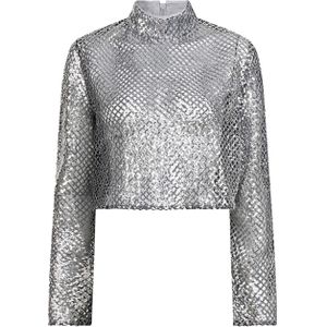 Dante6 Dames top zilver (Maat: 34) - Halslijn: Opstaande kraag,