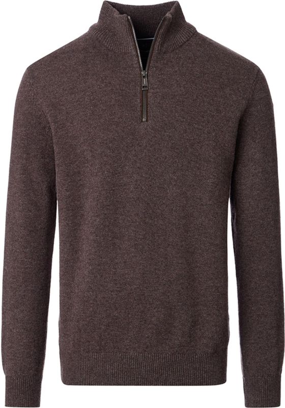 Casa Moda Heren trui met rits bruin (Maat: S) - Mélange - Halslijn: Opstaande kraag met rits,