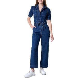 Summum Woman Slim fit jumpsuit comfi stretch denim blauw (Maat: 36) - Halslijn: Revers,