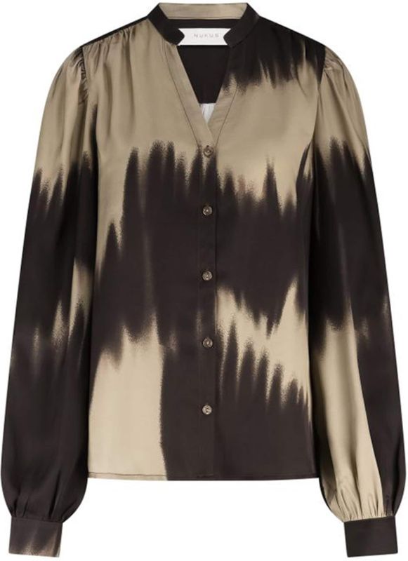 Nukus Dames blouse bruin (Maat: XS) - Halslijn: V-hals,