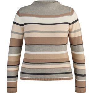 Rabe Dames trui beige (Maat: 42) - Streep - Halslijn: Opstaande kraag,