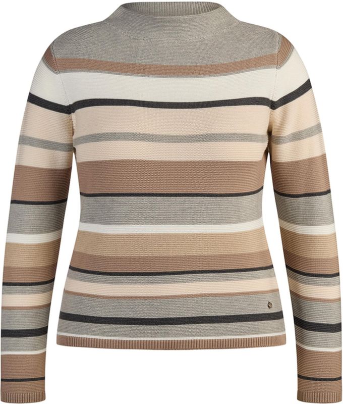 Rabe Dames trui beige (Maat: 40) - Streep - Halslijn: Opstaande kraag,