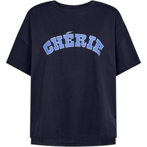 Freequent Dames t-shirt blauw (Maat: L-XL) - Tekst