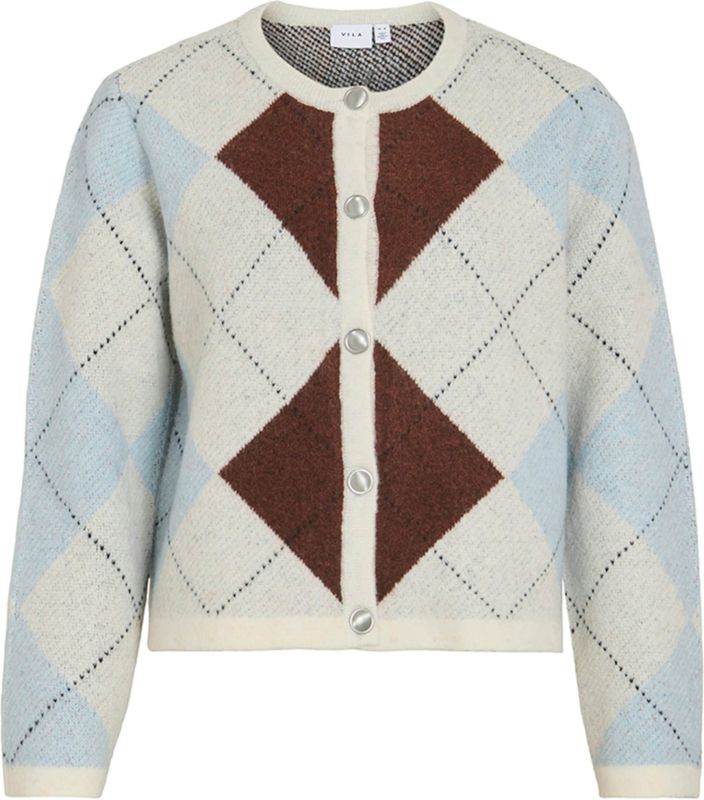 Vila - Vikayla O-neck LS Check Knit - Vest - Beige