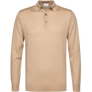 Profuomo Poloshirt lange mouw beige, Effen