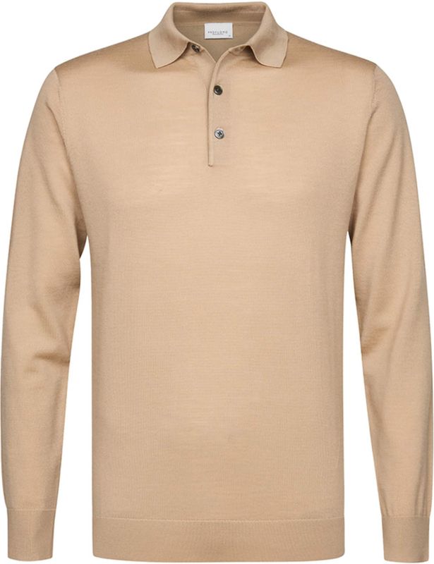 Profuomo Poloshirt lange mouw beige, Effen