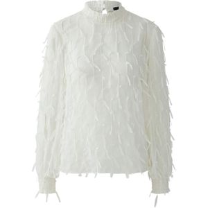 OUI Dames blouse ecru (Maat: 36) - Effen - Halslijn: Opstaande kraag,