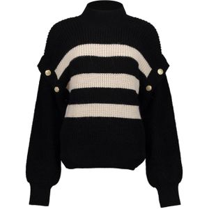 Geisha Dames trui zwart (Maat: 3XL) - Streep - Halslijn: Opstaande kraag,