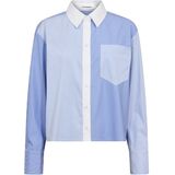 Co'Couture - ChrisCC Mix Shirt - Blouse - Blauw - Streep - Halslijn Polokraag