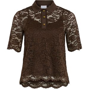 Vila Dames top bruin (Maat: M) - EffenKant - Halslijn: Polokraag,